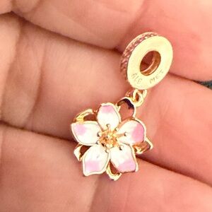 Gold and Pink Flower Charm